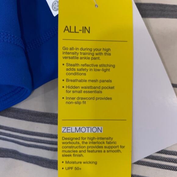 Zella Royal Blue Reflective Athletic Ankle Length Leggings SPF 50 Size XL - Picture 2 of 5